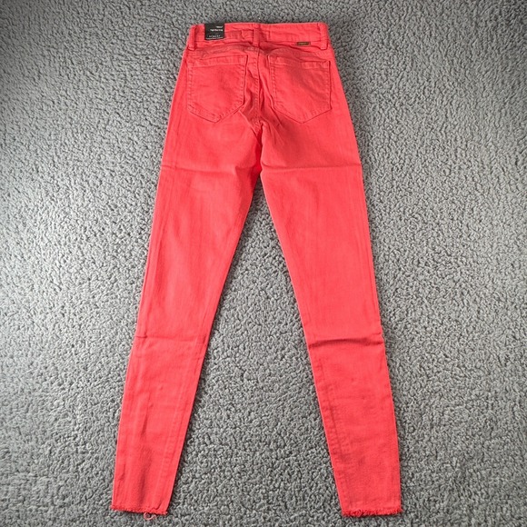 TRACTR MONA Bright Orange Coral High Rise Stretch Cut Off Crop Jeans Sz 0/25 NWT - Picture 3 of 11